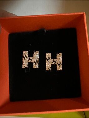 Gold-Tone 'H' Crystal Stud Earrings - Designer-Inspired
